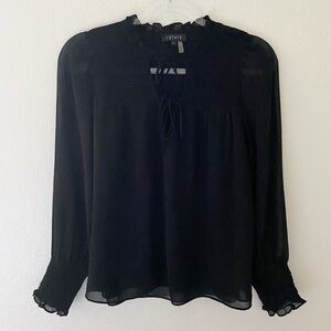 1. State Black Ruffle Tie Neck Smock Blouse S